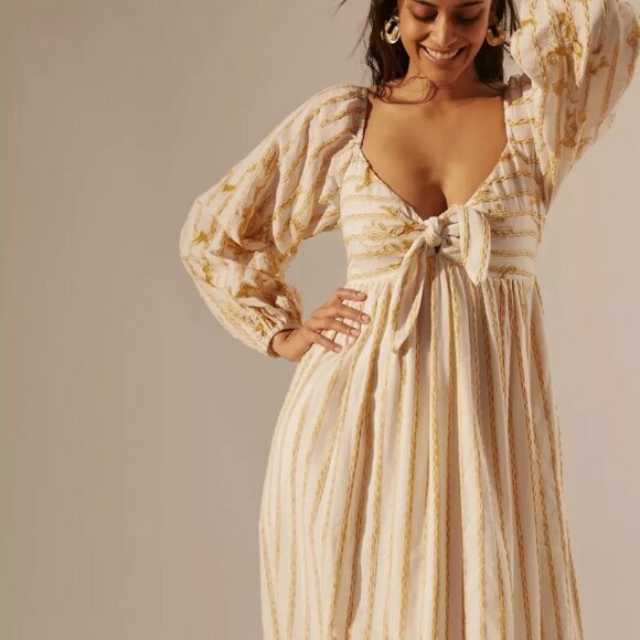 Anthropologie Embroidered Sweetheart Maxi Dress - XL - Neutral - Picture 2 of 8